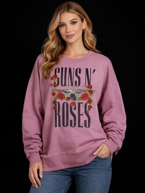 Urban Outfitters Guns N' Roses Pink Graphic Crewneck Fleece Sweatshirt XS